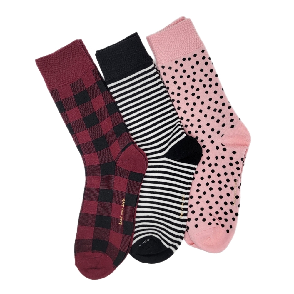 Kate Spade 3pk Casual Crew Socks Checker Stripe Polka Dots